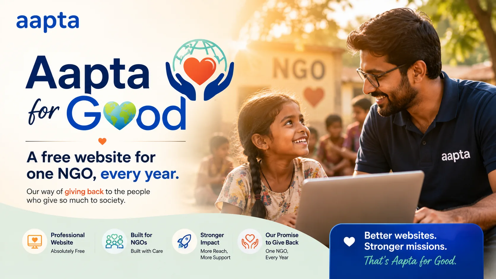A Free Website for NGOs: Introducing Aapta for Good (One NGO, Every Year, Fully Built and Maintained)