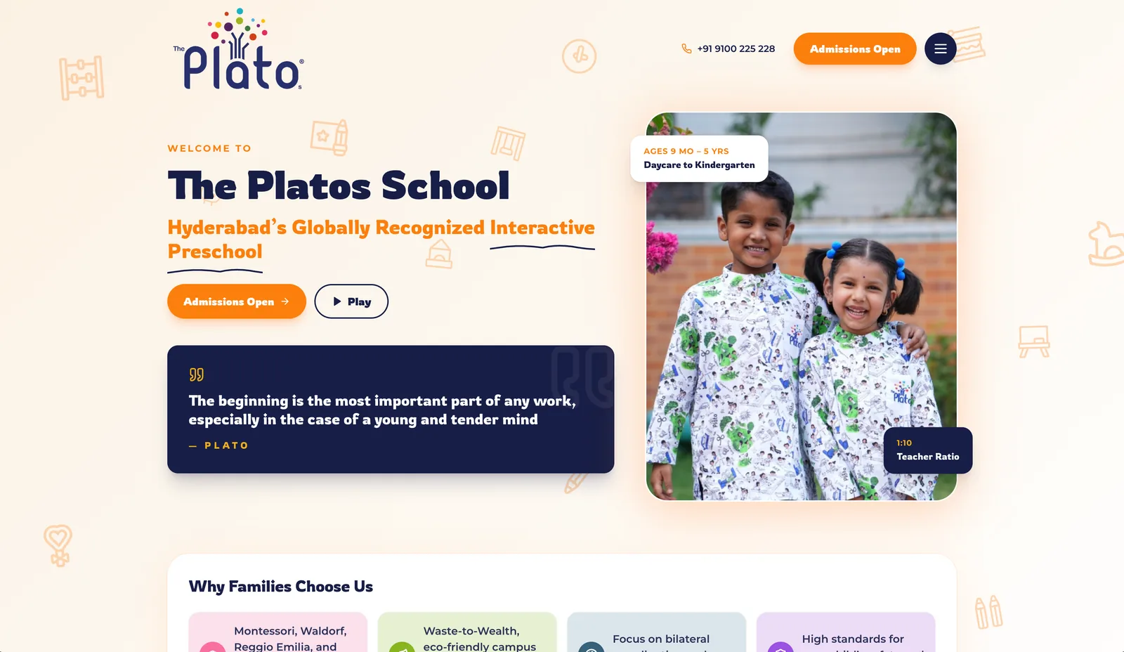 The Platos School website — homepage redesign